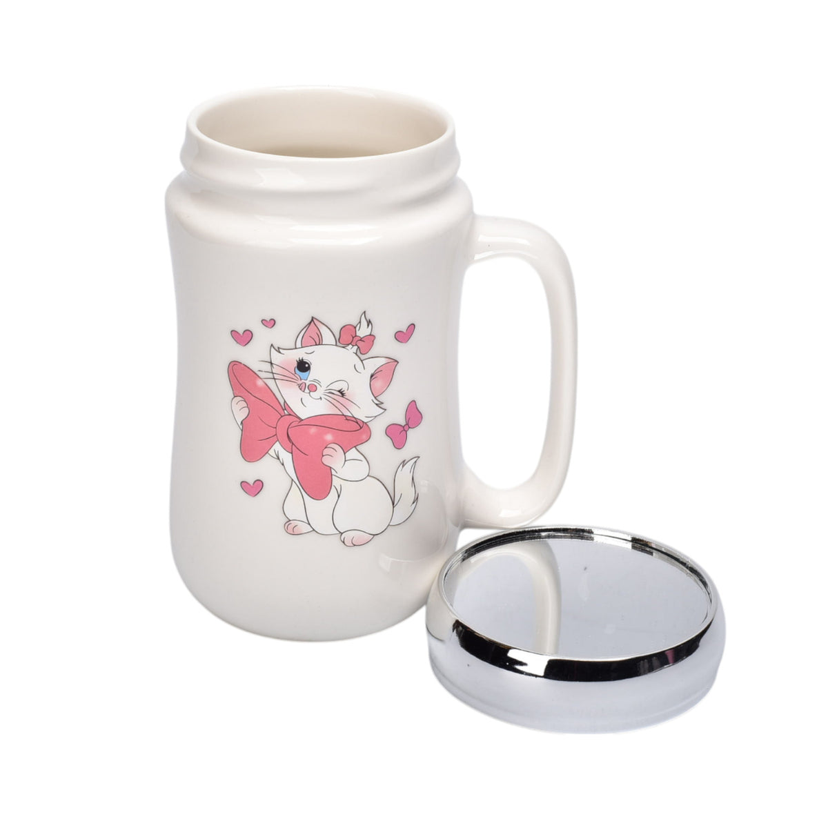 pocillo ceramica diseño gato con tapa 450ml dim:7x14