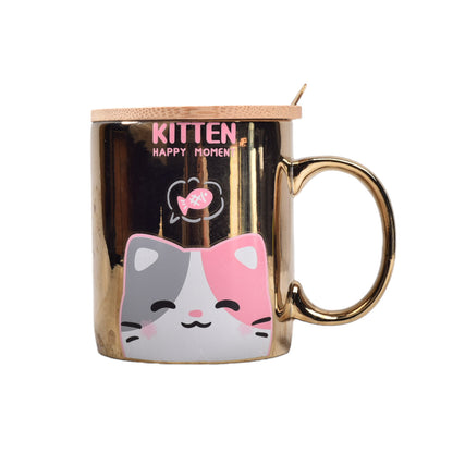 MUG POCILLO TORNASOL CERAMICA CON TAPA Y CUCHARA