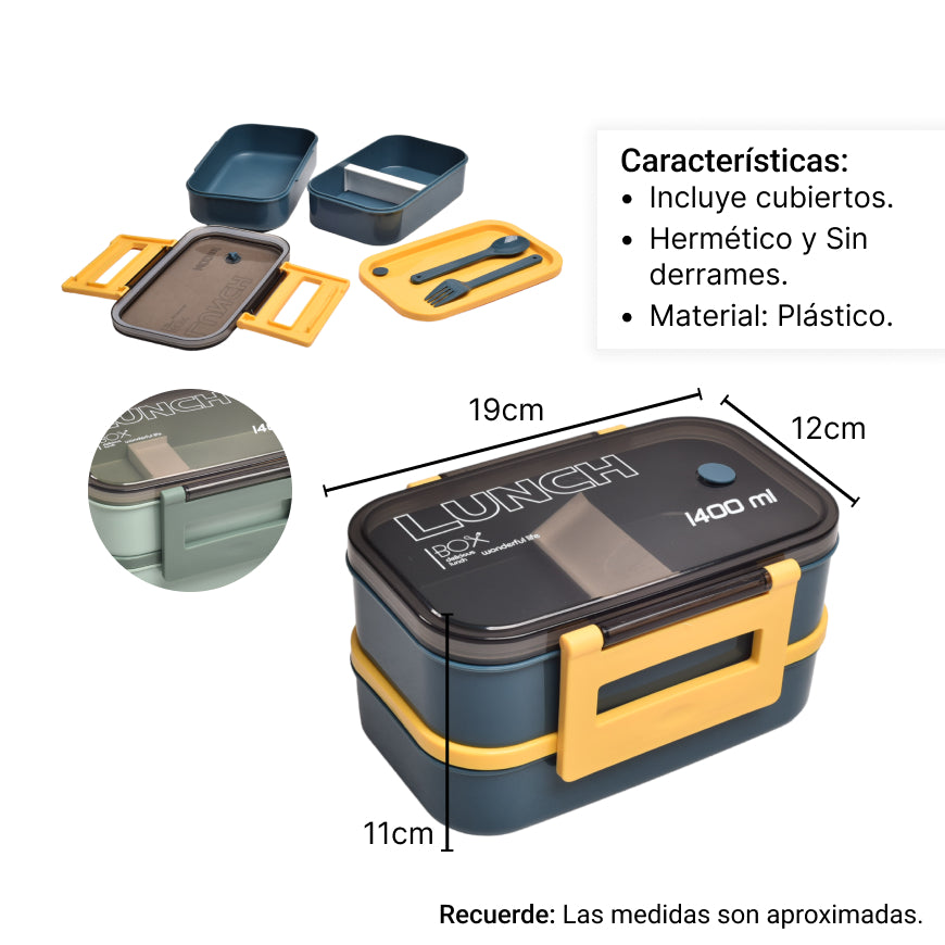 portacomidas lonchera plastico recipiente con cubiertos