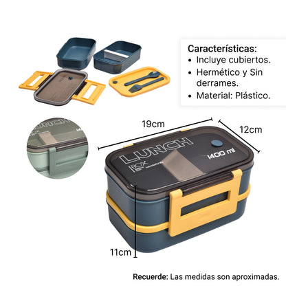 PORTACOMIDAS LONCHERA PLASTICO RECIPIENTE CON CUBIERTOS