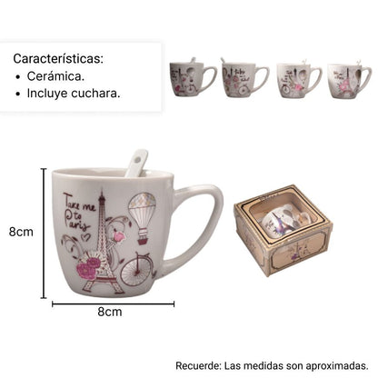 POCILLO EN CERAMICA CON CUCHARA DIM: 14x14x7