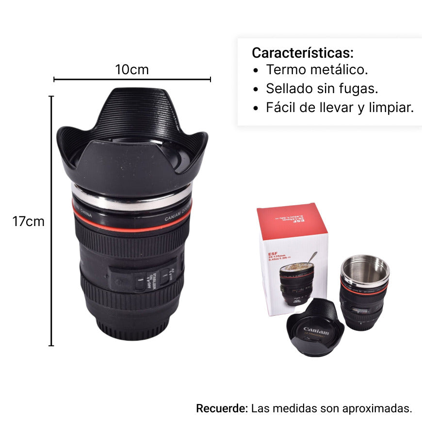 termo lente camara dim:10*16.5cm regalos mug vaso