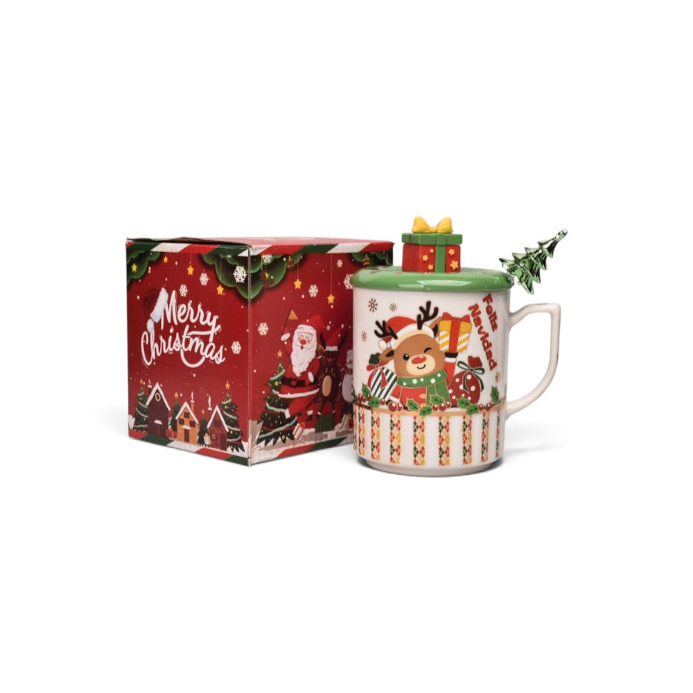 pocillo set ceramica con cuchara navidad 300ml