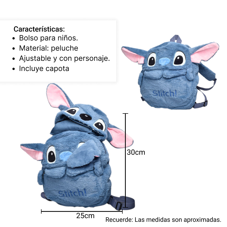 maleta morral pequeño personaje stitch dim:30x25x7