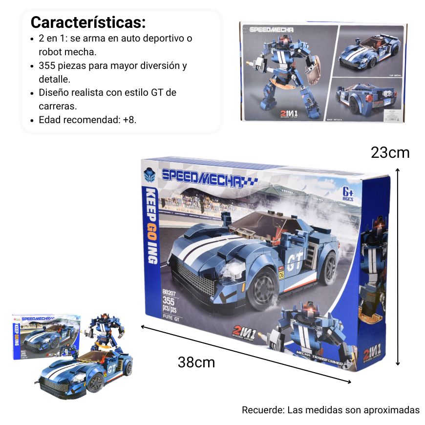bloques fichas armable carro y robot azul dim:38x6x23