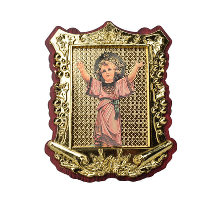 ADORNO DORADO CON IMAGEN CATOLICA PLASTICA DIM:10X13