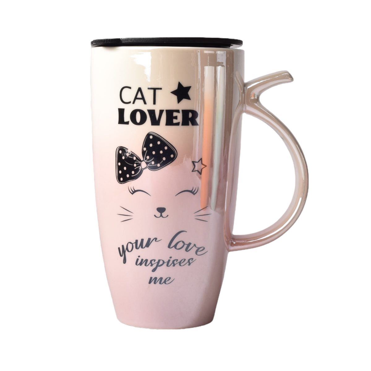 mug pocillo ceramica diseños de gatos con tapa plastica de 5