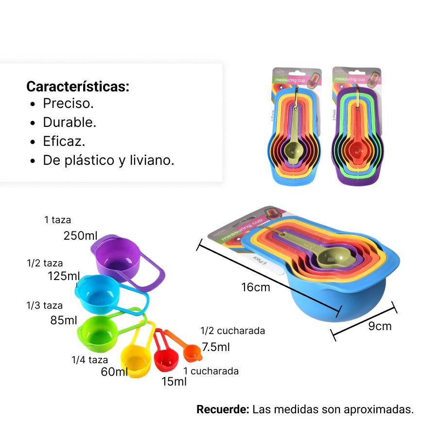 juego set 6 cucharas copas tazas medidoras dim:17cm