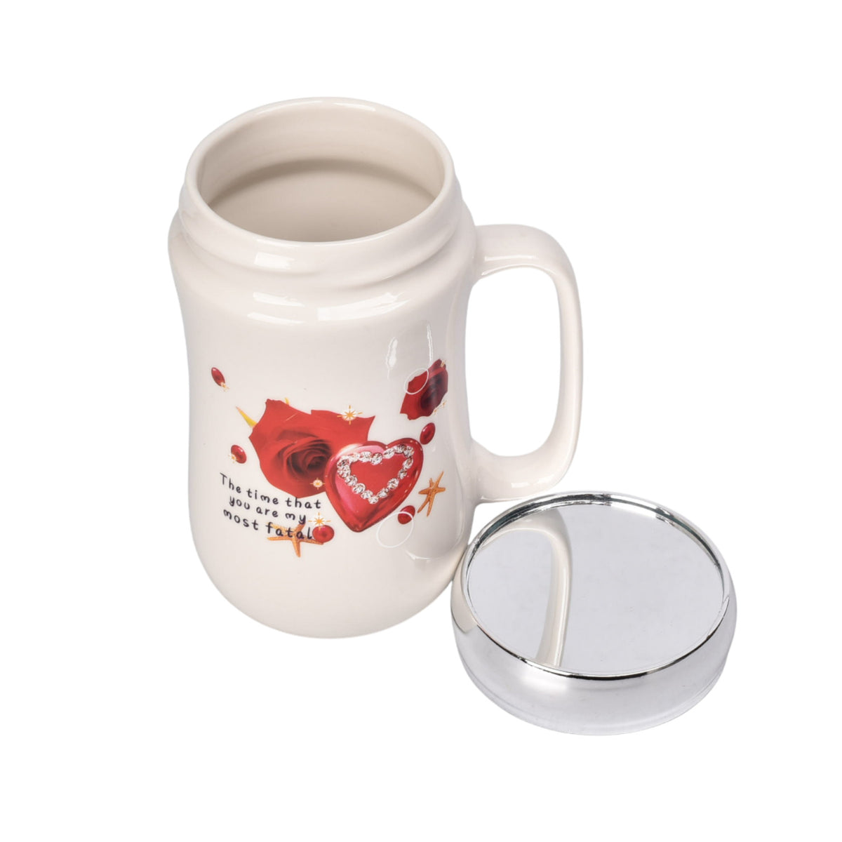mug pocillo ceramica tapa espejo diseño corazones 450ml