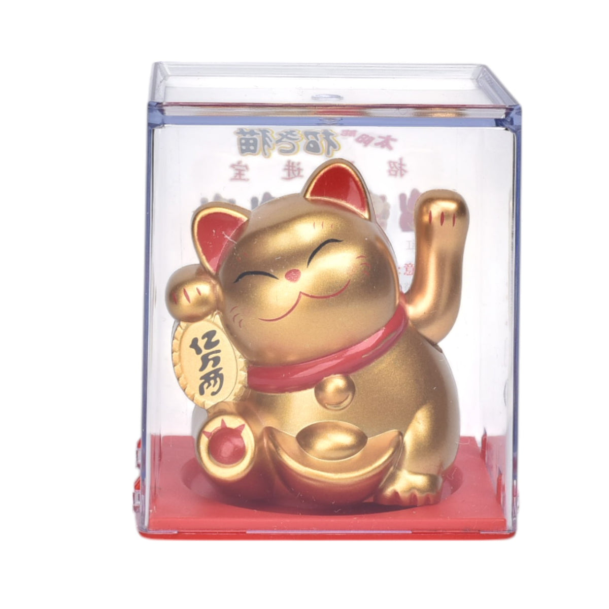 gato de la suerte solar plastico color dorado blanco dim:5x6x5