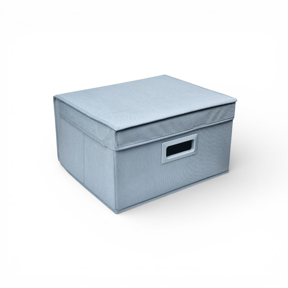 organizador de ropa con tapa fibra poliester gris azul dim:35x30x20
