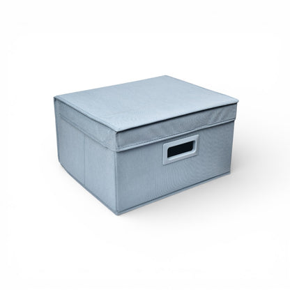 ORGANIZADOR DE ROPA CON TAPA FIBRA POLIESTER GRIS AZUL DIM:35X30X20