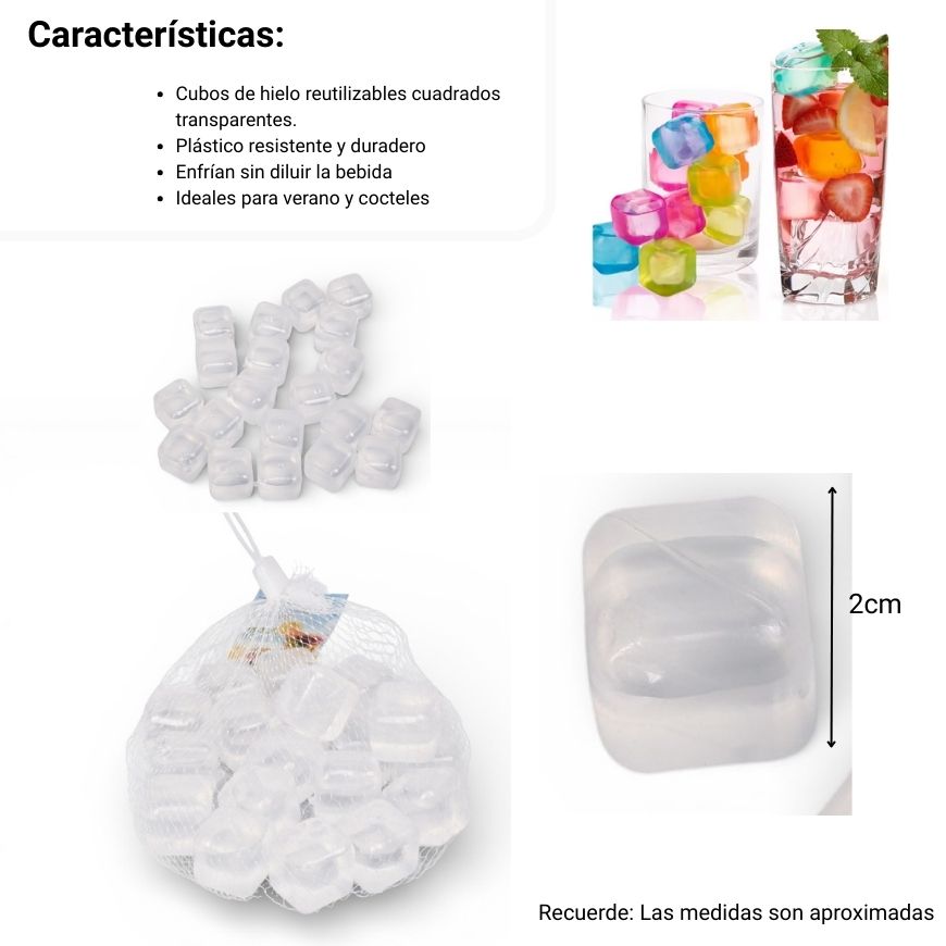 set 20und cubos de hielo transparente reutilizable plastico para bebida fria