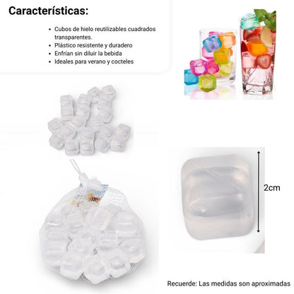 SET 20UND CUBOS DE HIELO TRANSPARENTE REUTILIZABLE PLASTICO PARA BEBIDA FRIA