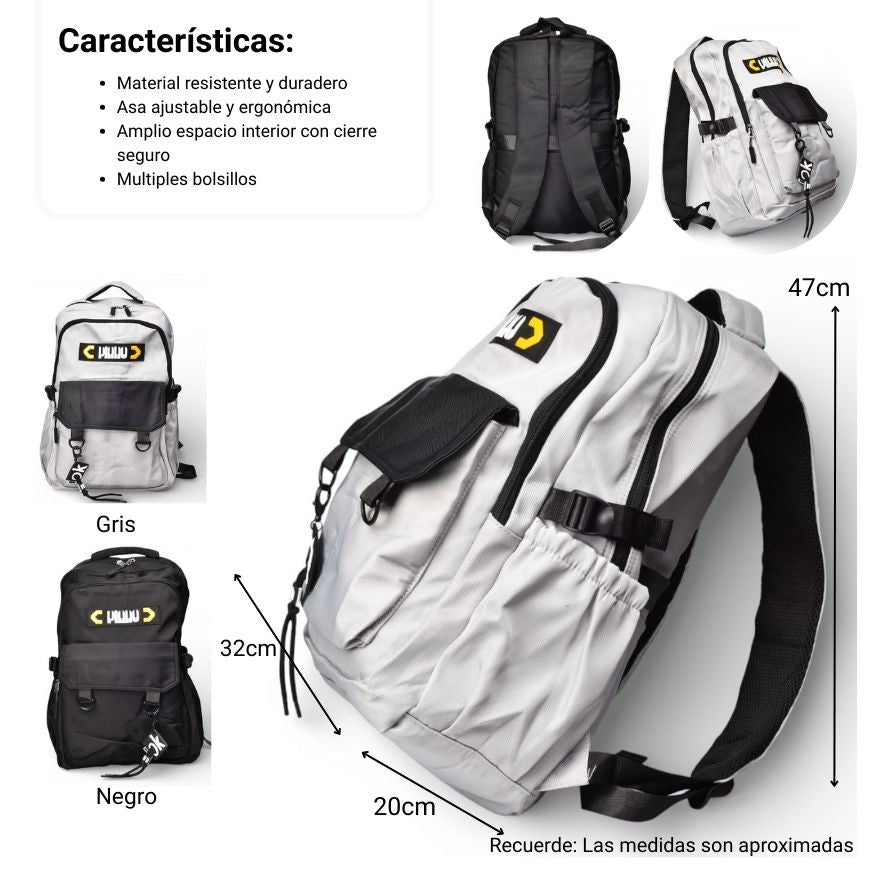 maleta morral negro y gris poliester dim:47x30x20