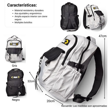 MALETA MORRAL NEGRO Y GRIS POLIESTER DIM:47X30X20