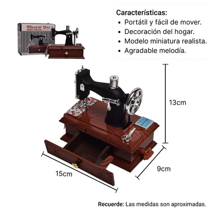 CAJA MUSICAL MAQUINA DE COSER EN PLASTICO 15x13x9