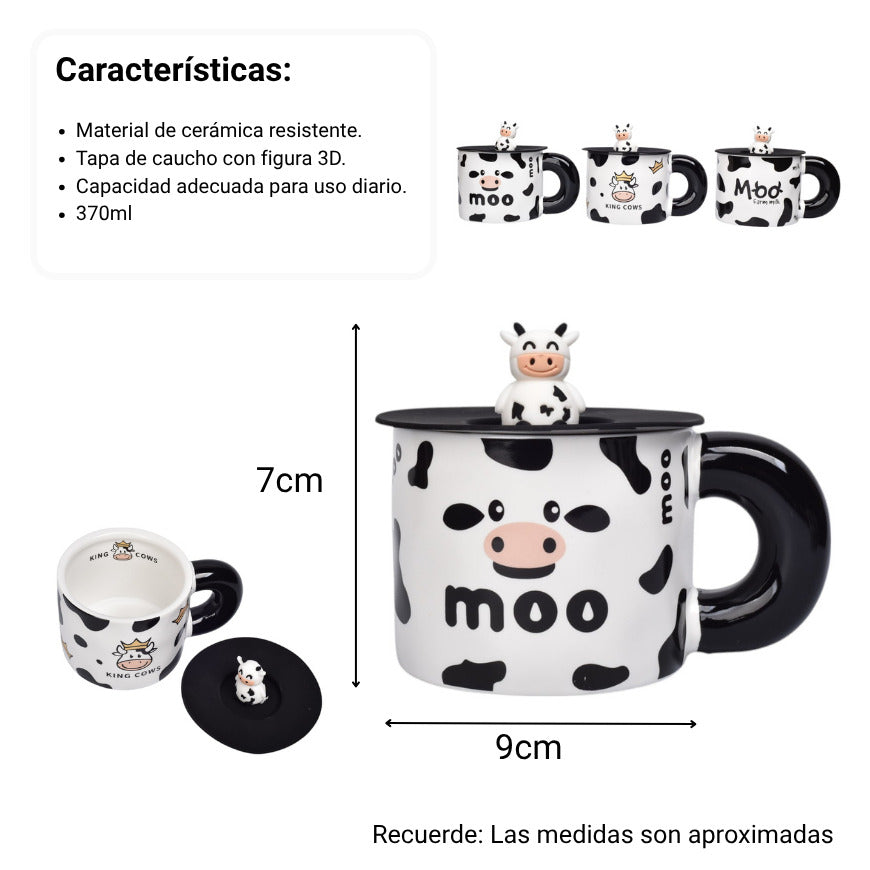 mug pocillo ceramica diseños de vacas con tapa dim:9x9x7