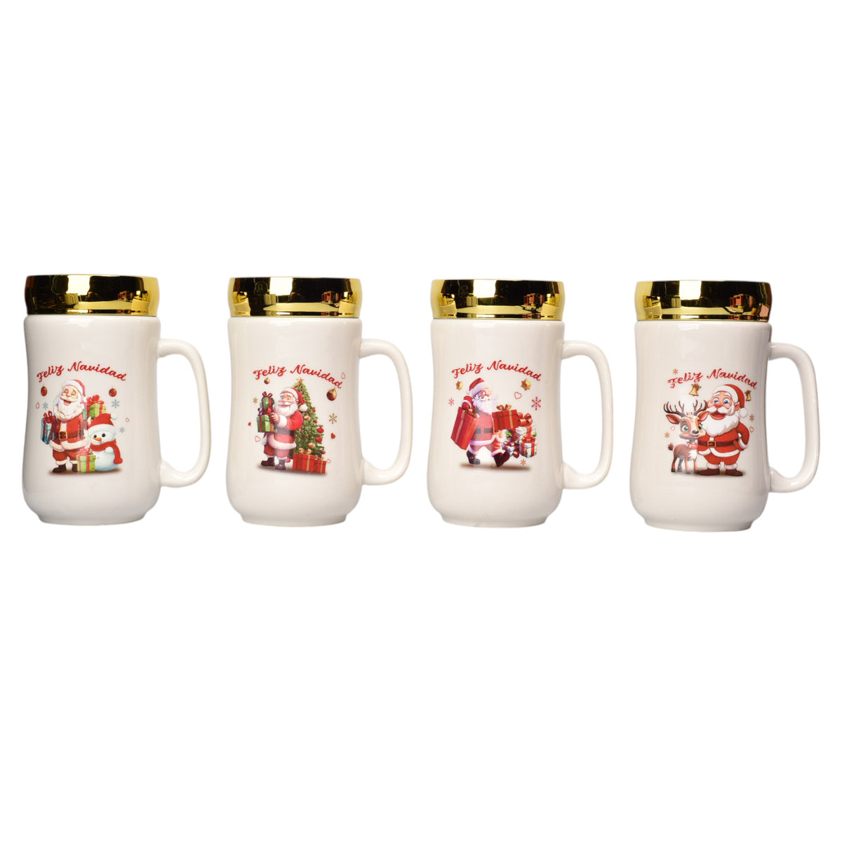 mug pocillo ceramica navidad con tapa espejo 440ml dim:14x7