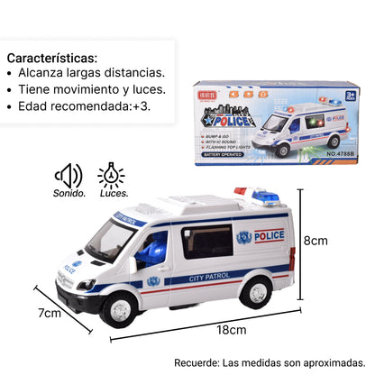 CARRO PARA NIÑOS POLICIA  CON LUCES SONIDO Y MOVIMIENTO