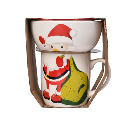 SET POCILLO NAVIDAD CON PLATO CERAMICA 350ML DIM8X8X9