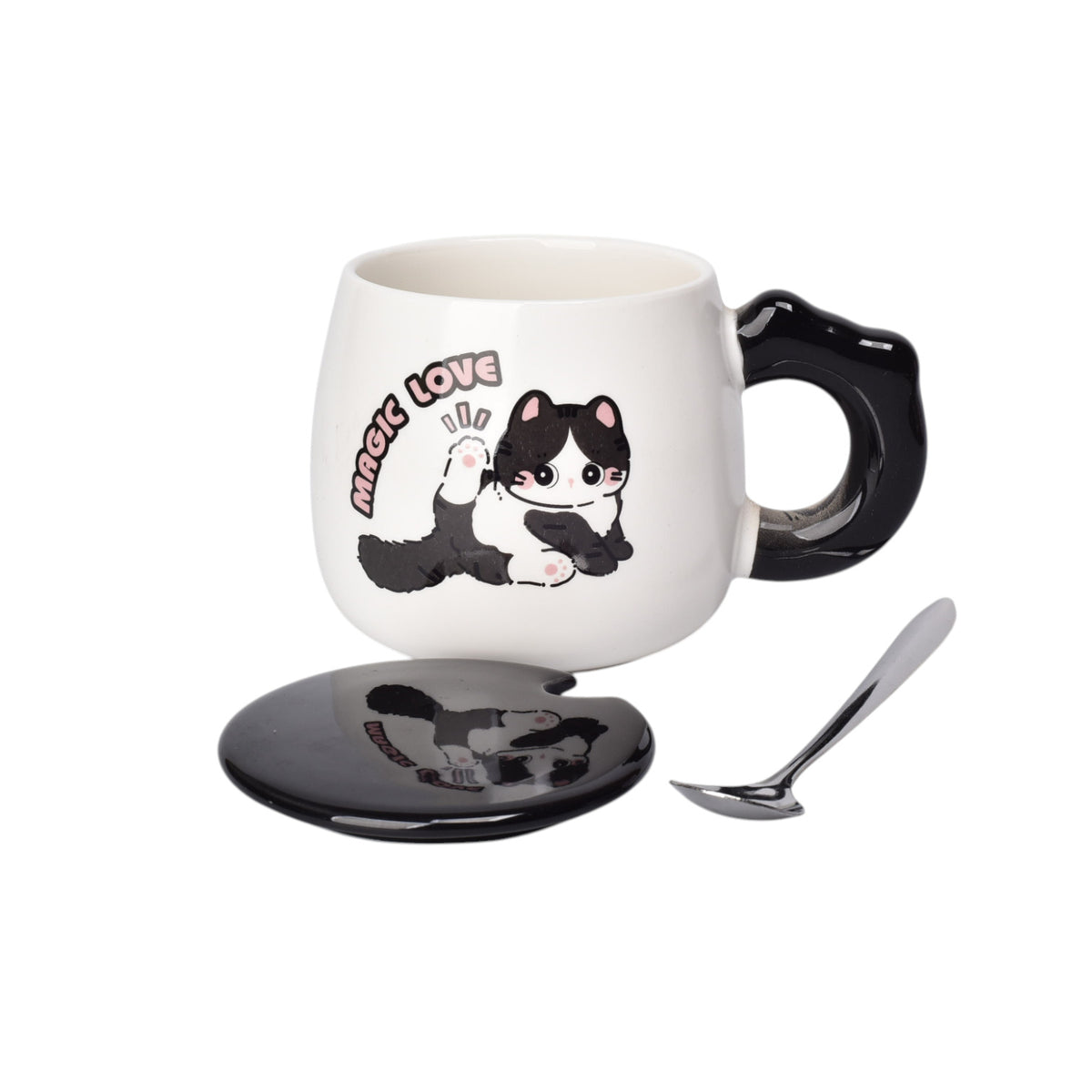 mug pocillo ceramica con cuchara diseño gatos 400ml dim:8x8x8