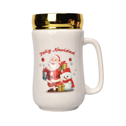 MUG POCILLO CERAMICA NAVIDAD CON TAPA ESPEJO 440ML DIM:14X7
