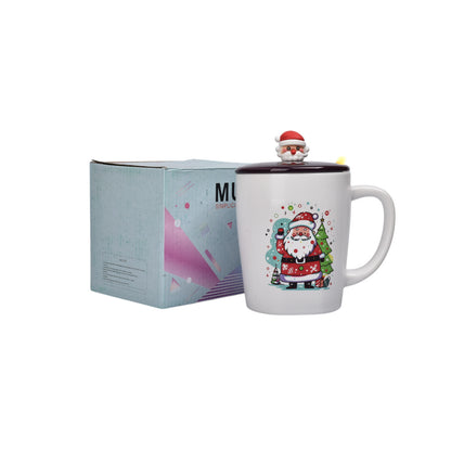 MUG POCILLO CON TAPA CERAMICA Y CUCHARA 420ML NAVIDAD DIM:9X9X10