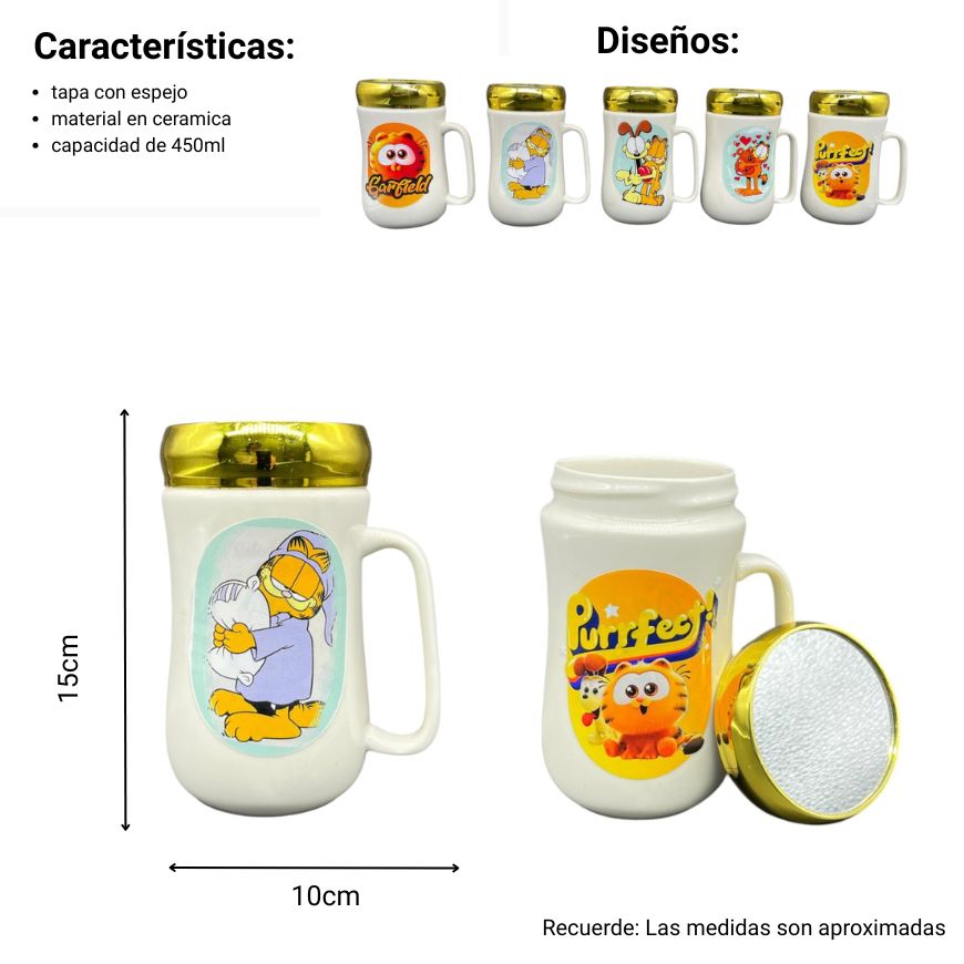 mug pocillo ceramica con tapa espejo personaje 450ml