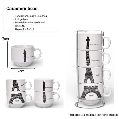 POCILLO SET 4PCS CERAMICA CON BASE  160ML DIM:7X7X6