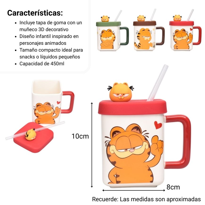 mug pocillo ceramica con tapa y pitillo personaje 450ml dim:10x8