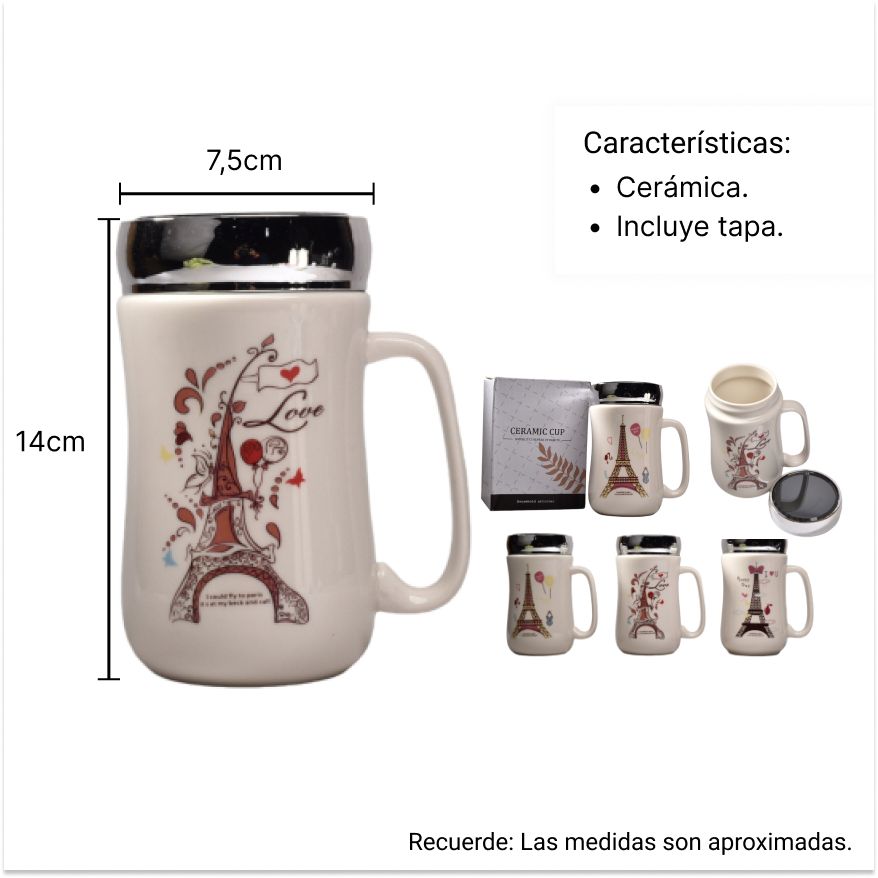 mug pocillo ceramica cafe vaso dim:7x7x14cm