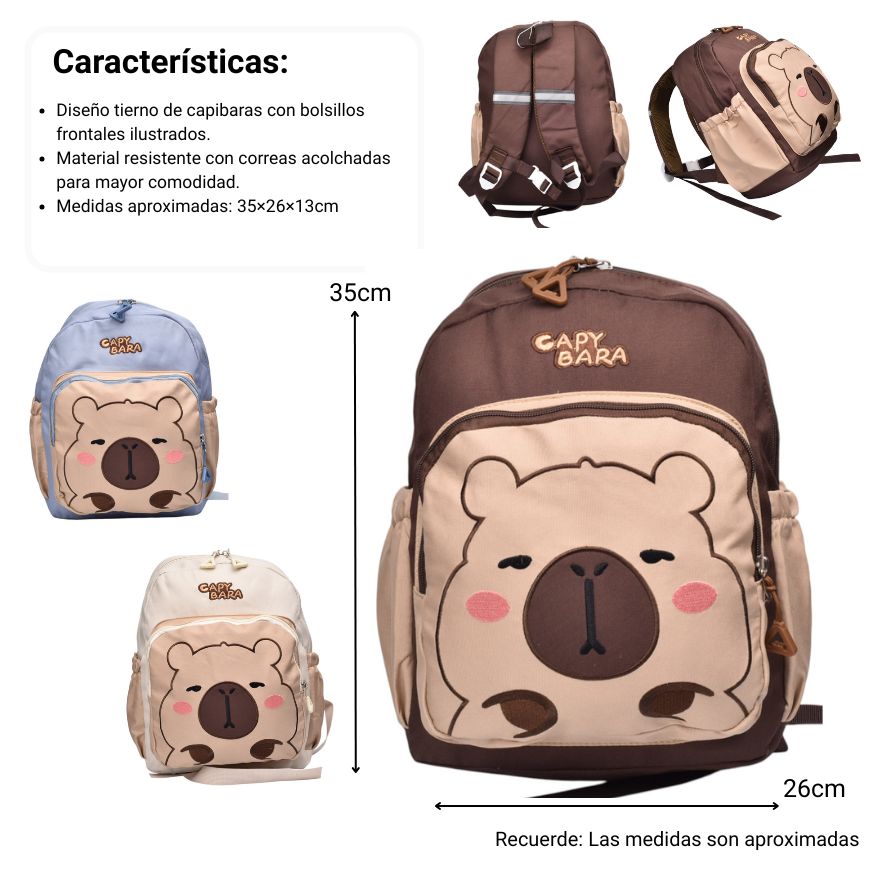 maleta morral con llavero poliester capybara dim:35x26x13