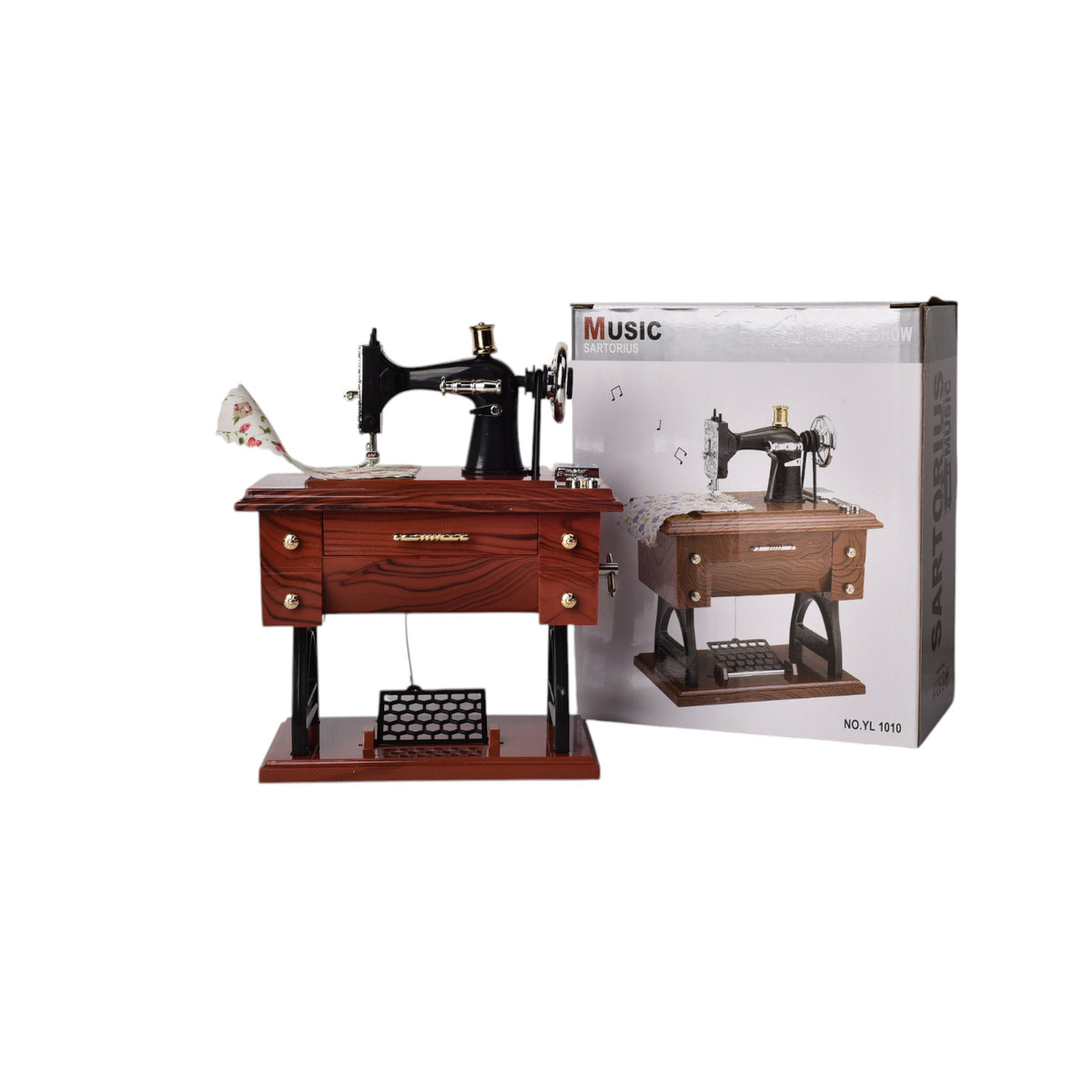 caja musical maquina de coser en plastico dim:7x15x13cm