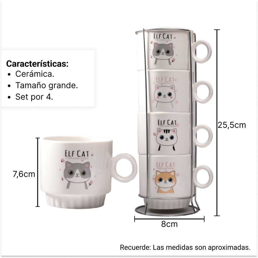 set 4pcs pocillos con base en ceramica 250ml dim:7*8*25