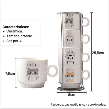 SET 4PCS POCILLOS CON BASE EN CERAMICA 250ML DIM:7*8*25