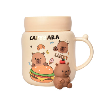 MUG POCILLO CERAMICA CAPYBARA CON TAPA ESPEJO 400ML DIM:8X10