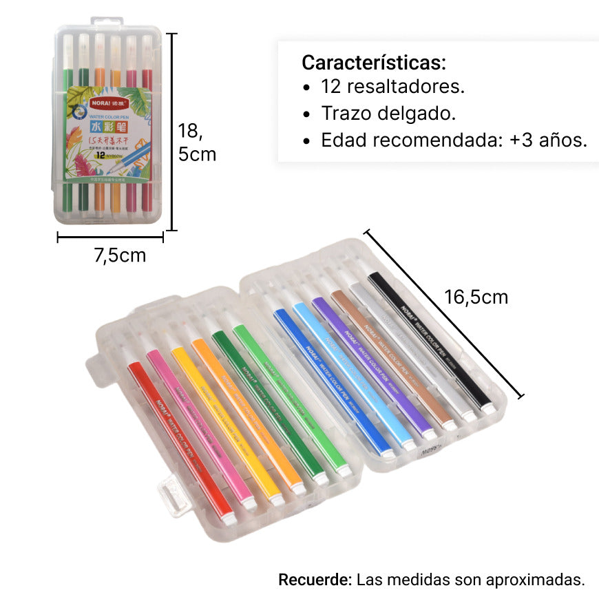 marcador punta delgada de 12 piezas