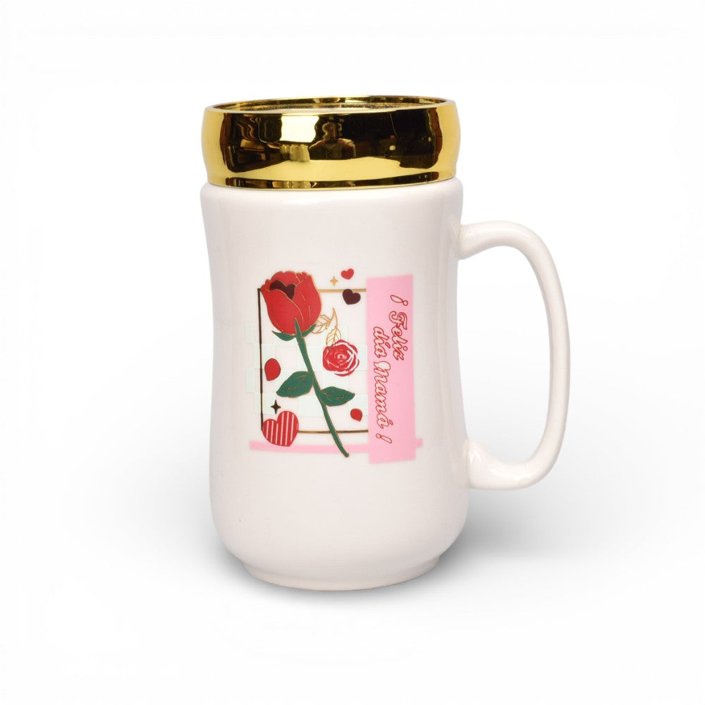 mug pocillo ceramica tapa espejo 420ml dim:6x6x13