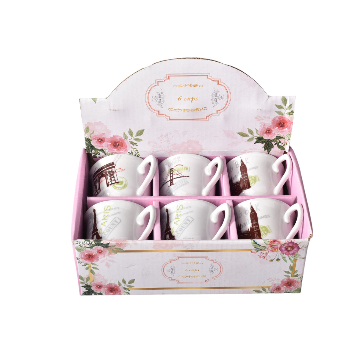 caja de pocillo por 6 unidades ceramica diferentes diseños