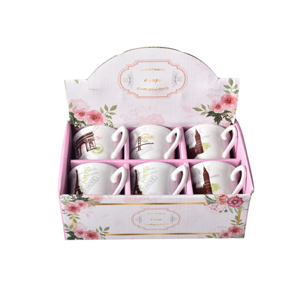 CAJA DE POCILLO POR 6 UNIDADES CERAMICA DIFERENTES DISEÑOS