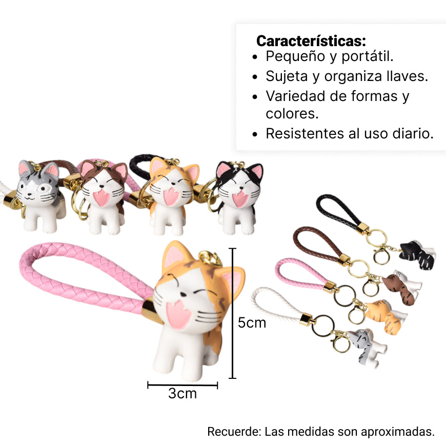 llavero en resina forma de gato varios colores dim:3x5x3
