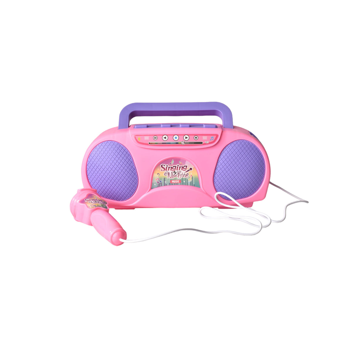 juguete karaoke rosado con microfono de plastico con sonido
