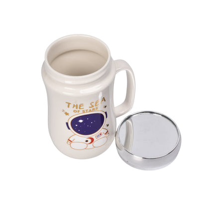 MUG POCILLO CERAMICA TAPA ESPEJO DISEÑO ASTRONAUTA 450ML