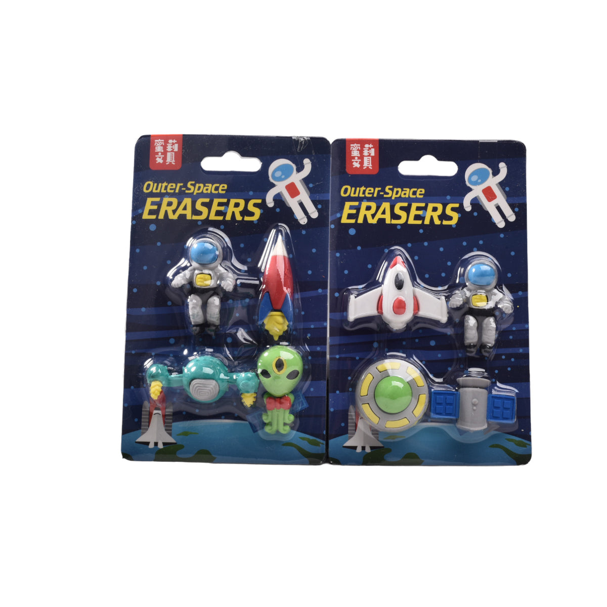set x 4 borradores con forma de astronauta