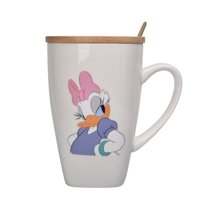 MUG POCILLO CERAMICA PERSONAJE CON TAPA DE MADERA 380ML