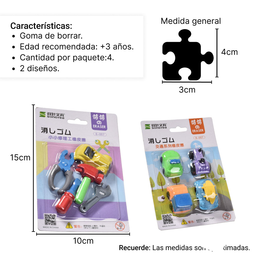 set borradores forma de carritos