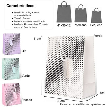 BOLSA DE REGALO VARIOS COLORES DE PAPEL DIM:30X41X12