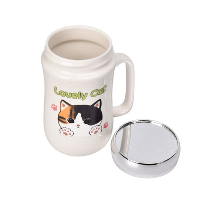 MUG POCILLO CERAMICA TAPA ESPEJO GATOS 450ML