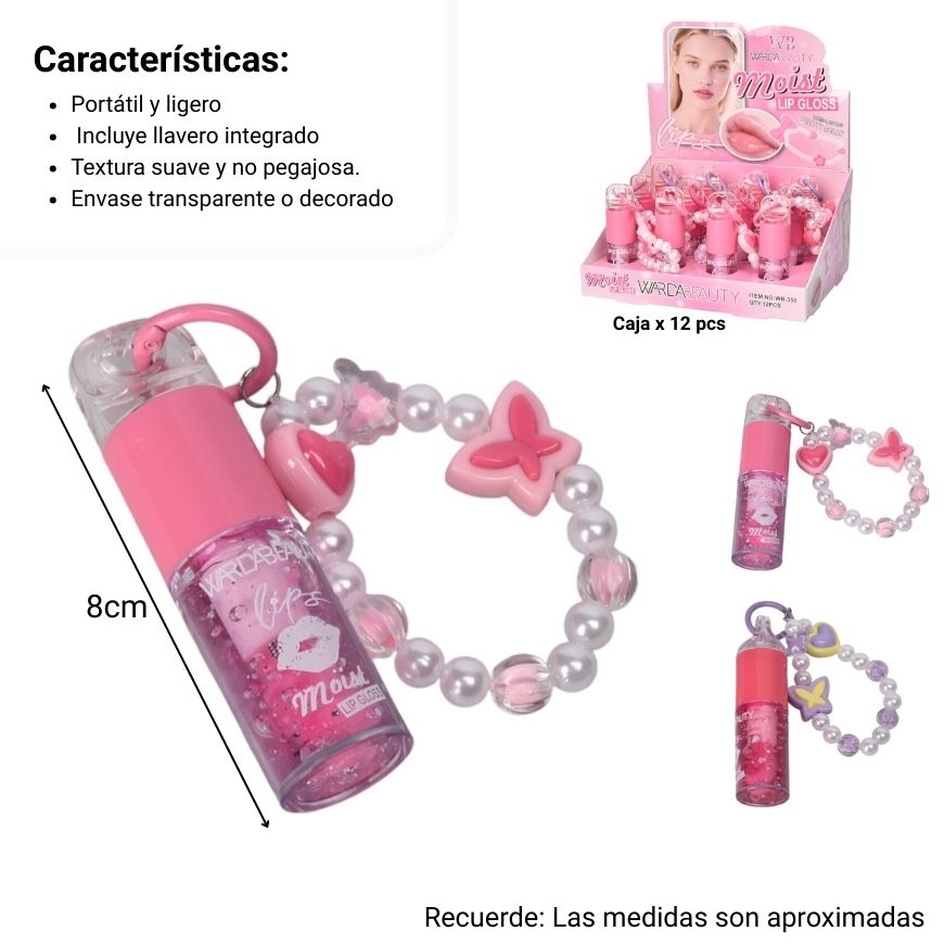 llavero con brillo plastico dim:8x2